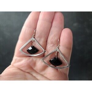 925 Sterling Silver Onyx Beaded Dangling Earrings Vintage